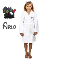 Black Dragon Cartoon Design & Custom Name Embroidery on Kids Hooded Bathrobe